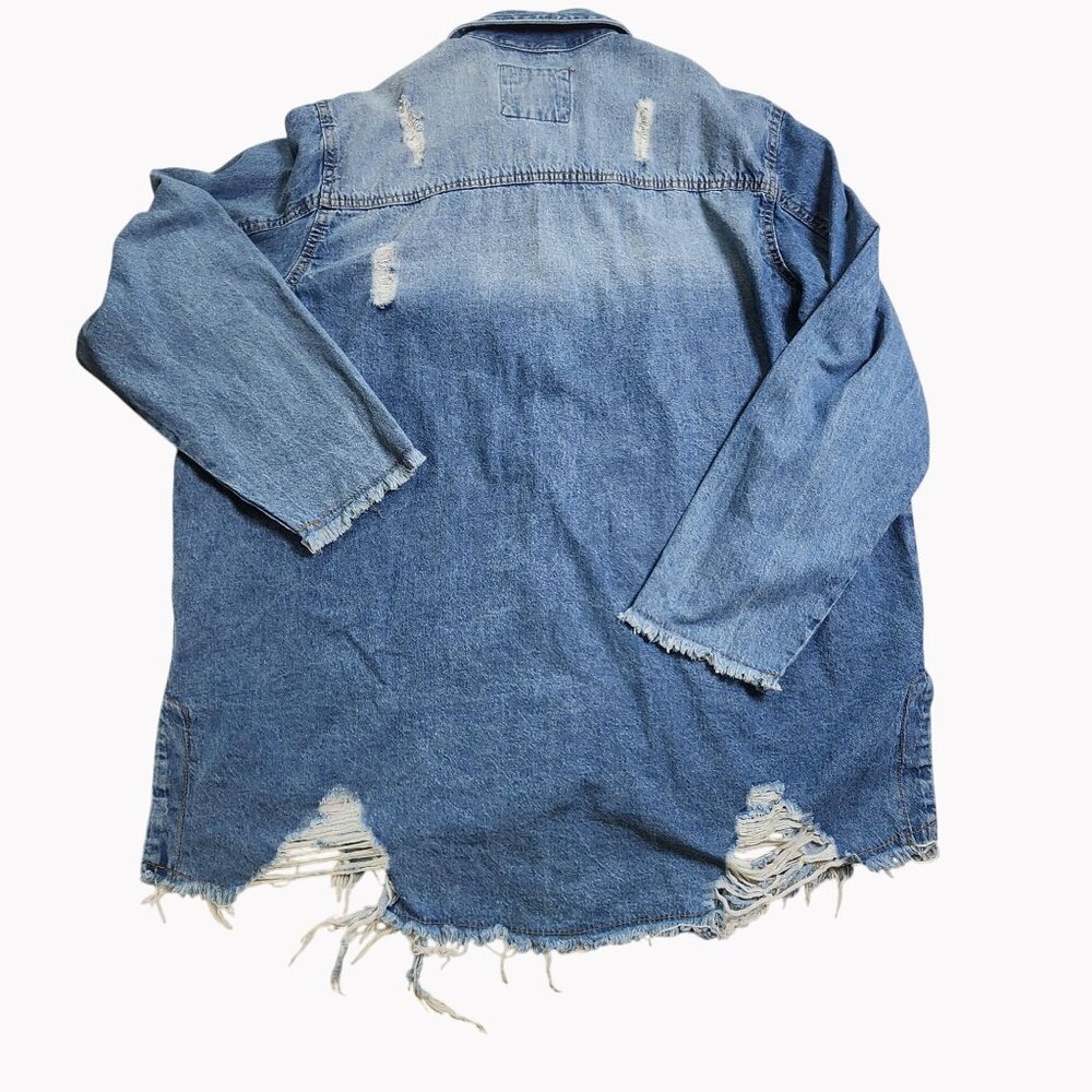 Highway Jeans Womens Distressed Denim Jacket Dress 2X Long Sleeve Button-Up - Picture 7 of 9